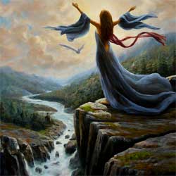 Druid on cliff above White Water River, google gemini